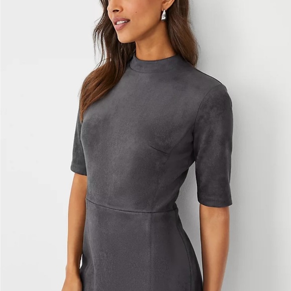 Ann Taylor faux suede mock neck gray sheath dress women’s size 8 - Picture 2 of 7